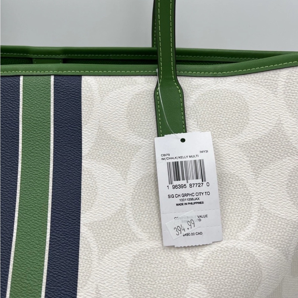 NWT Coach City Tote Bag In Signature Canvas W/ Coach Graphic CBI79 Chalk/Kelly - Picture 4 of 15